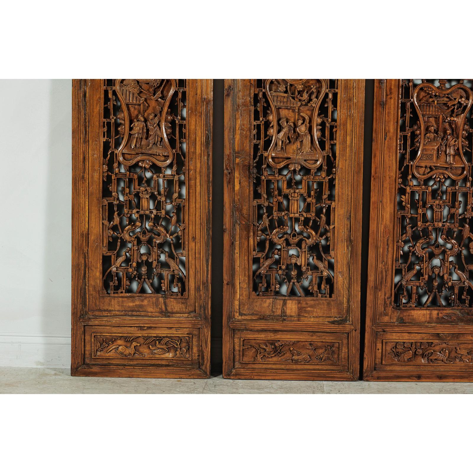 Set of Four Antique Architectural Panels with Carved Lattice and Figures-3. Asian &amp; Chinese Furniture, Art, Antiques, Vintage Home Décor for sale at FEA Home