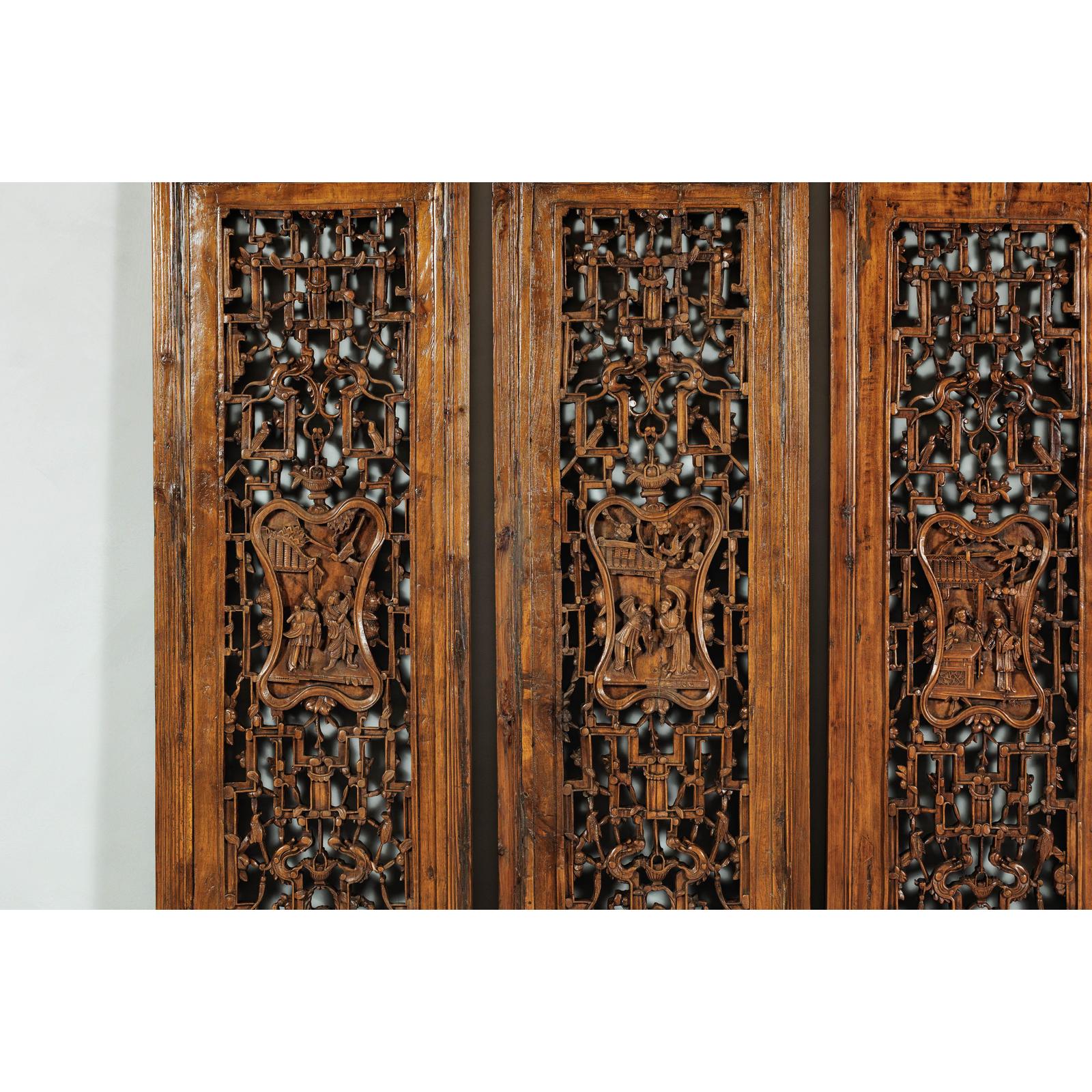 Set of Four Antique Architectural Panels with Carved Lattice and Figures-4. Asian &amp; Chinese Furniture, Art, Antiques, Vintage Home Décor for sale at FEA Home