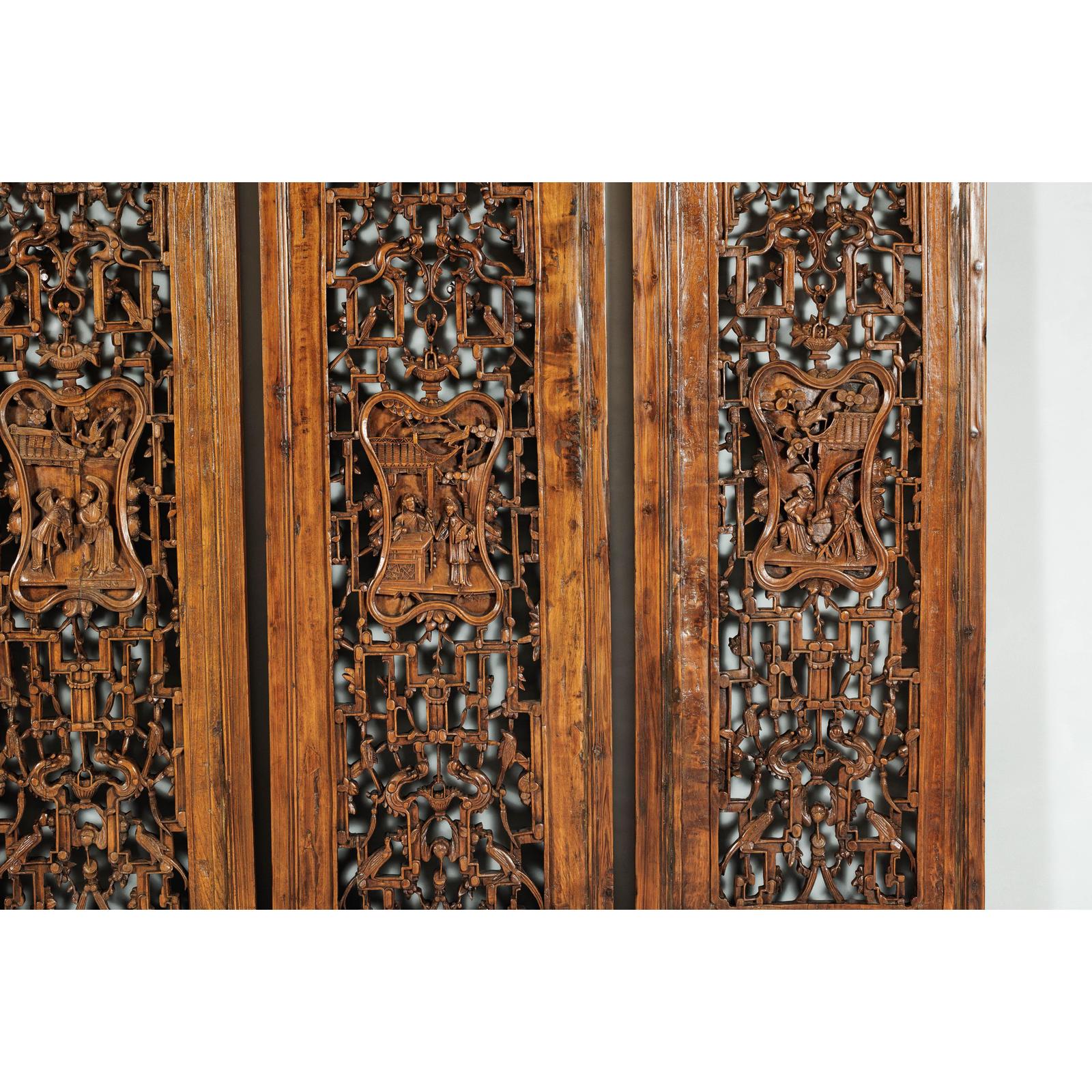 Set of Four Antique Architectural Panels with Carved Lattice and Figures-6. Asian &amp; Chinese Furniture, Art, Antiques, Vintage Home Décor for sale at FEA Home