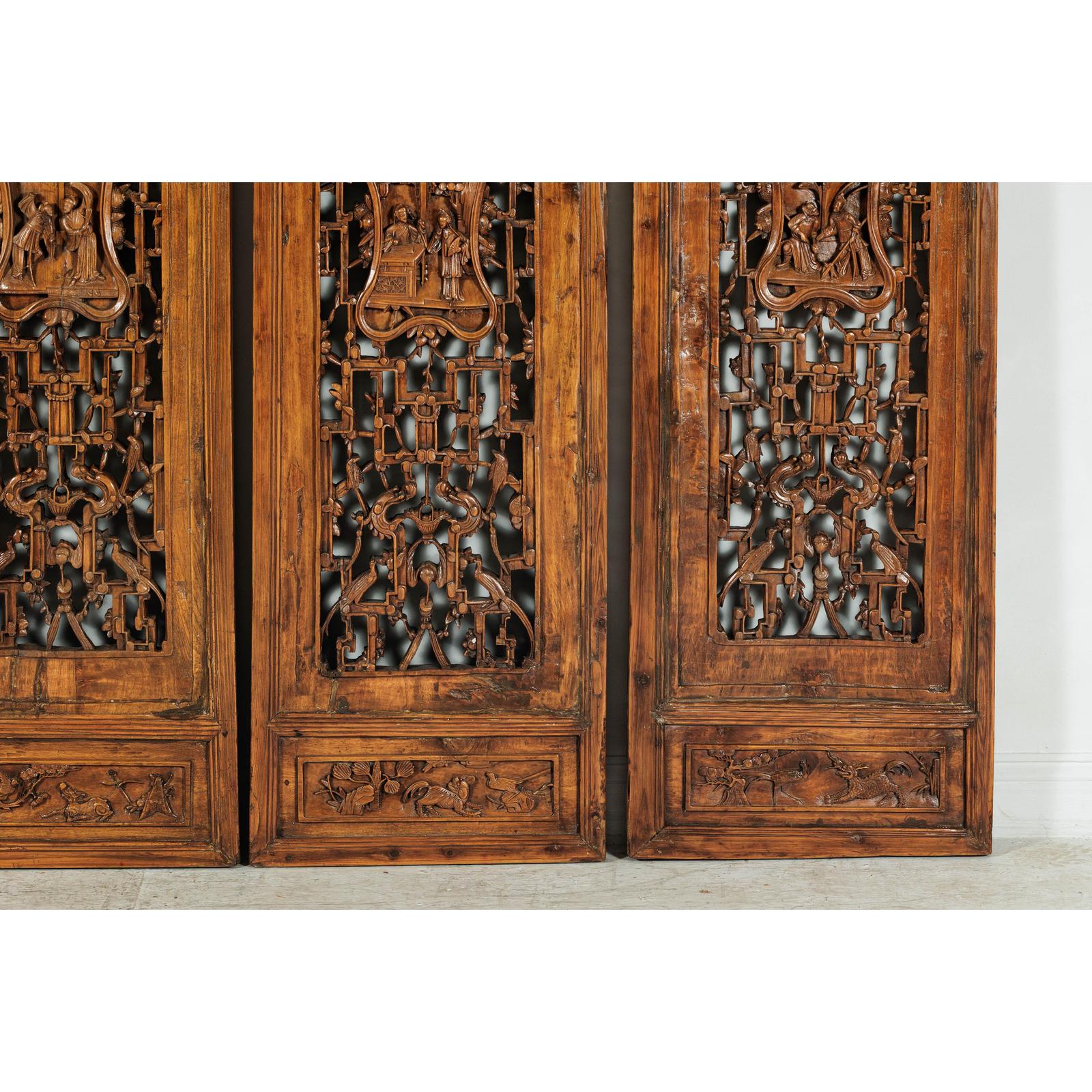 Set of Four Antique Architectural Panels with Carved Lattice and Figures-7. Asian &amp; Chinese Furniture, Art, Antiques, Vintage Home Décor for sale at FEA Home