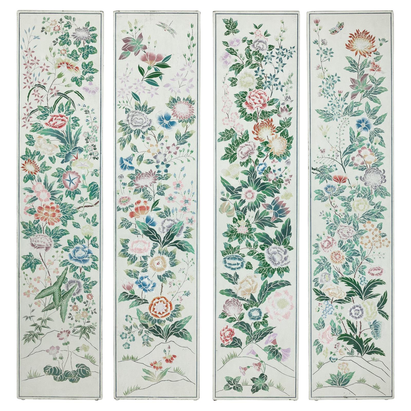 Set of Four Individual Panels with Flowers &amp; Butterflies - image 1
