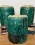 Set of Round Green Glazed Storage Jars with Markings - FEA Home