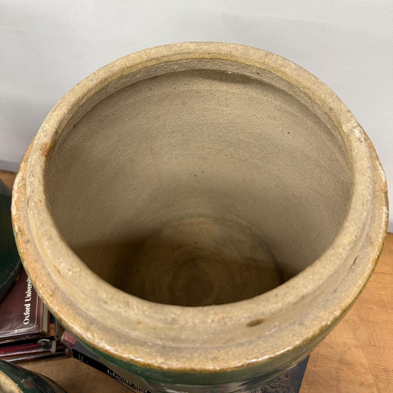 Set of Round Green Glazed Storage Jars with Markings - FEA Home