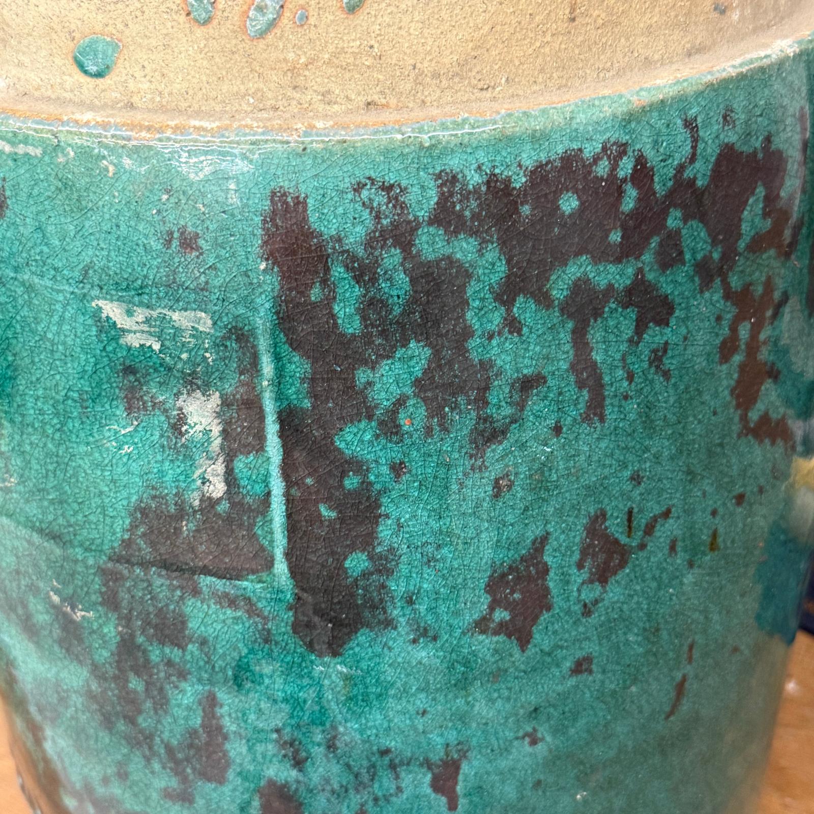 Set of Round Green Glazed Storage Jars with Markings - FEA Home