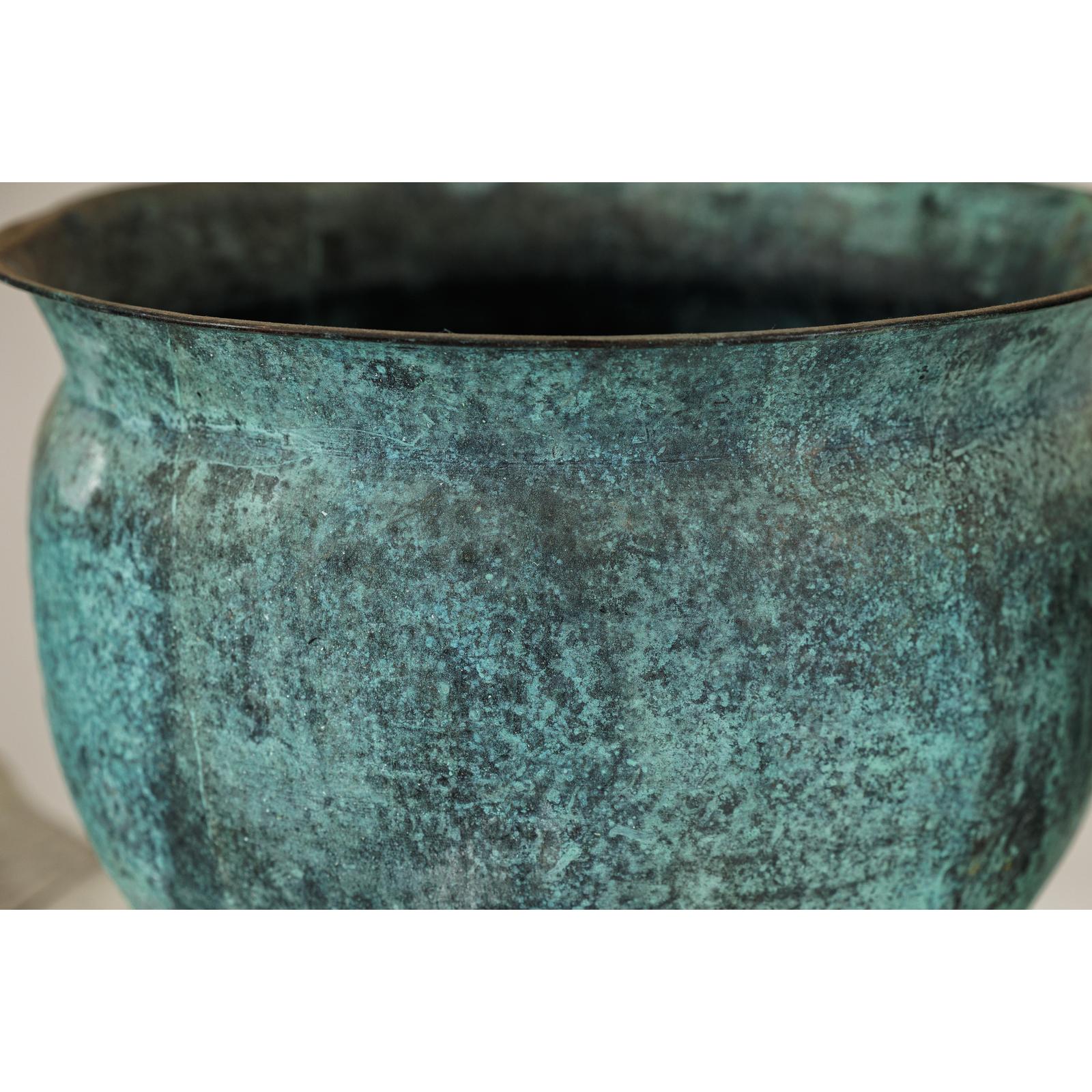 Set of Three Aged Vintage Turquoise Copper Cachepots - image 14