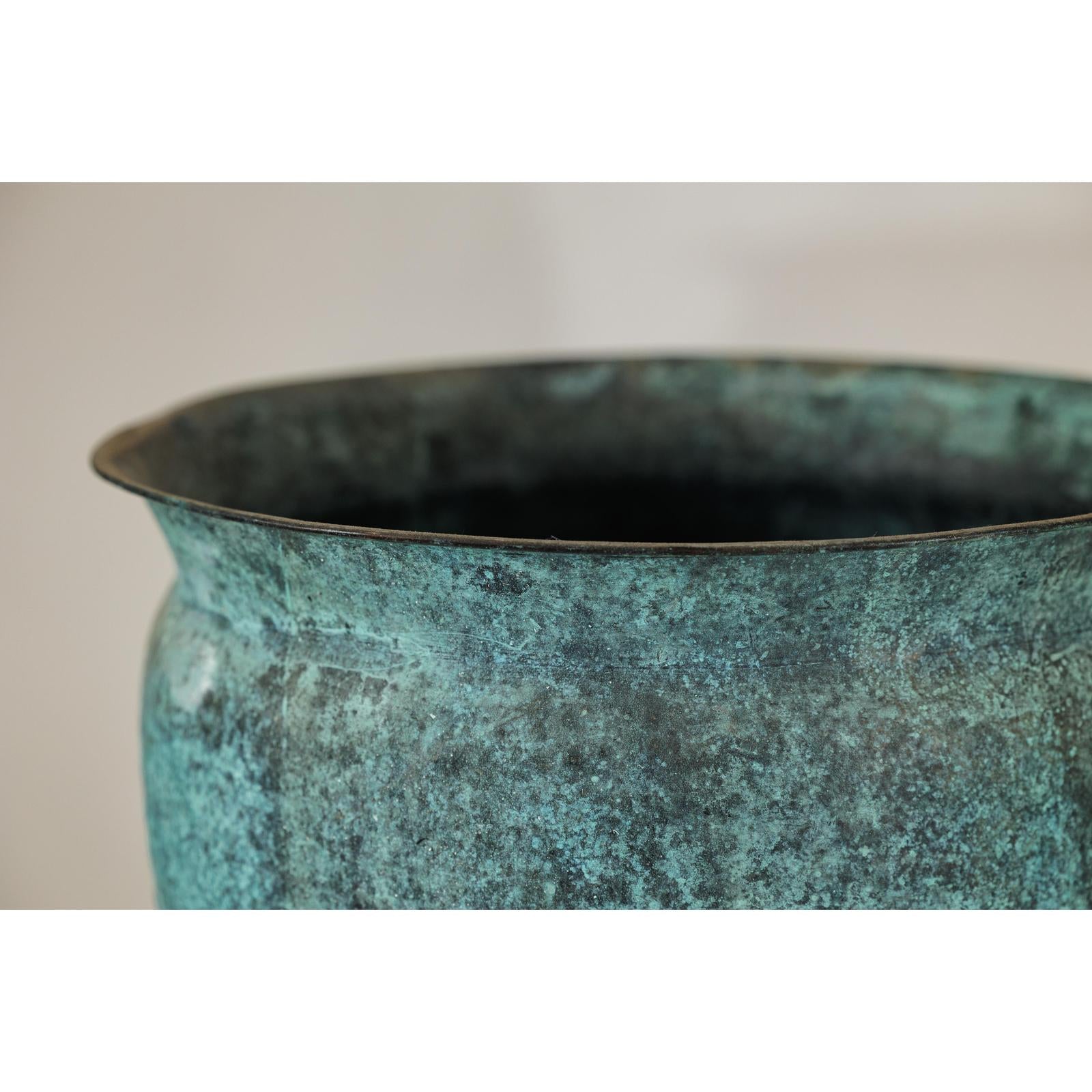 Set of Three Aged Vintage Turquoise Copper Cachepots - image 15