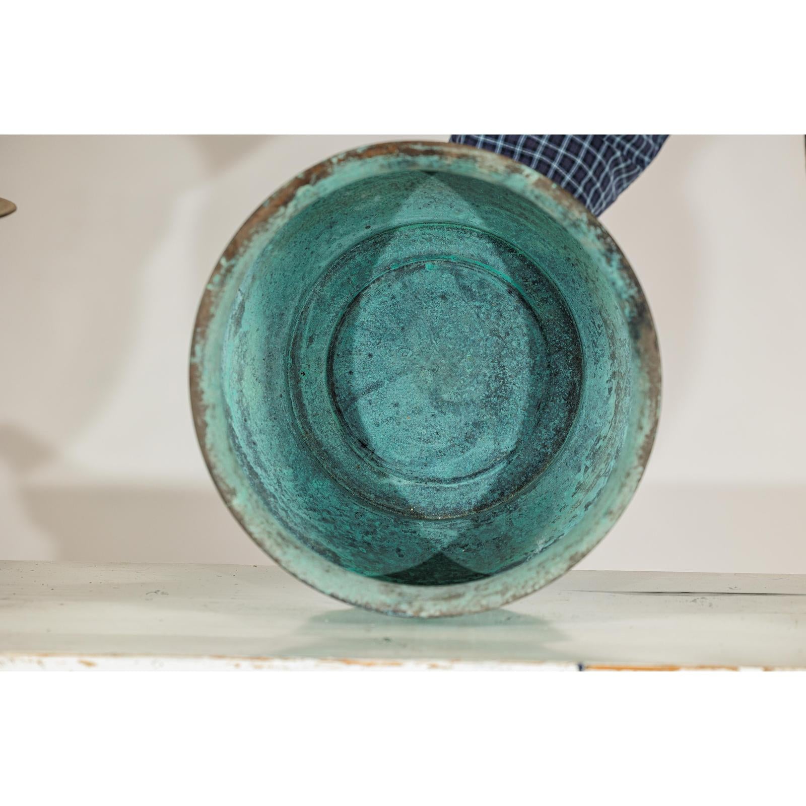Set of Three Aged Vintage Turquoise Copper Cachepots - image 17