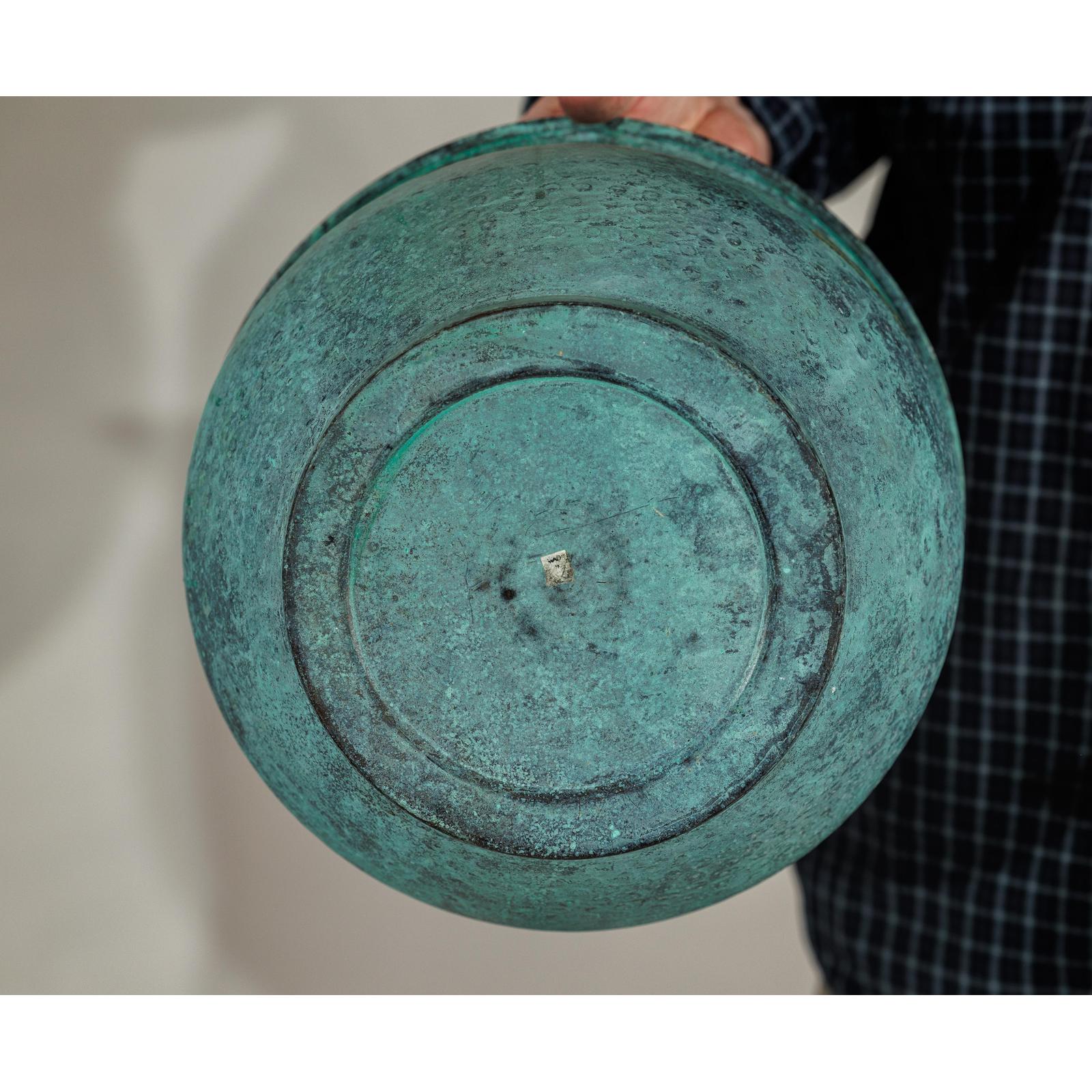 Set of Three Aged Vintage Turquoise Copper Cachepots - image 18