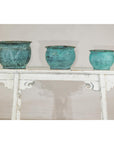 Set of Three Aged Vintage Turquoise Copper Cachepots - image 2