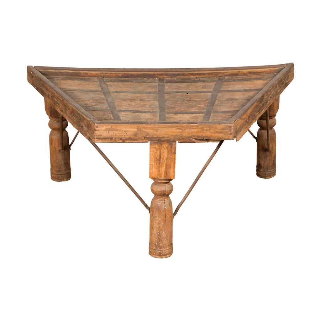19th Century Indian Bullock Cart Made into a Coffee Table with Iron Details