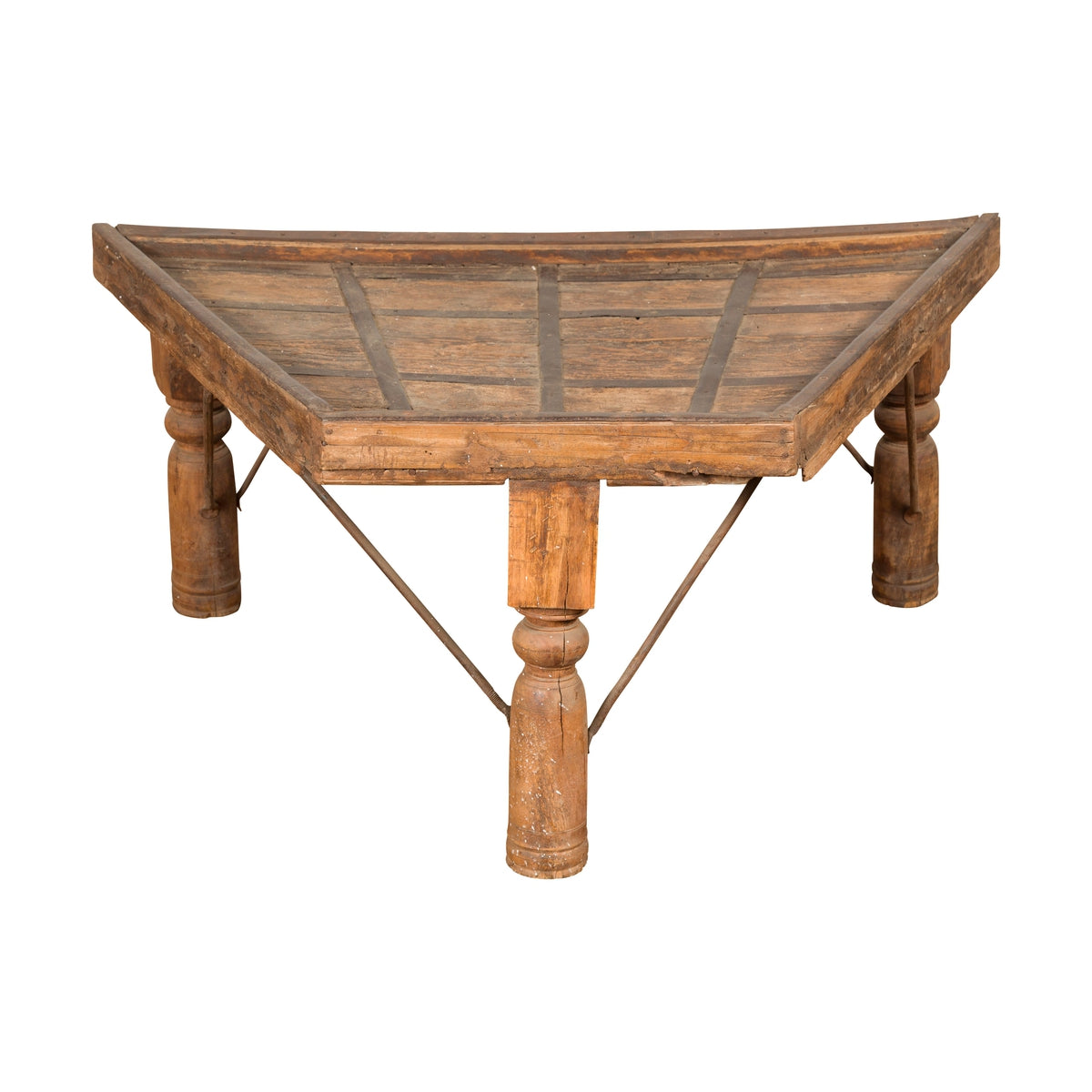 19th Century Indian Bullock Cart Made into a Coffee Table with Iron Details-1. Asian & Chinese Furniture, Art, Antiques, Vintage Home Décor for sale at FEA Home