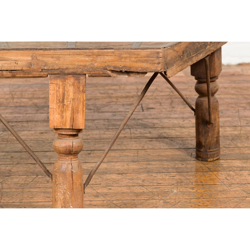 19th Century Indian Bullock Cart Made into a Coffee Table with Iron Details-YN7702-9. Asian & Chinese Furniture, Art, Antiques, Vintage Home Décor for sale at FEA Home