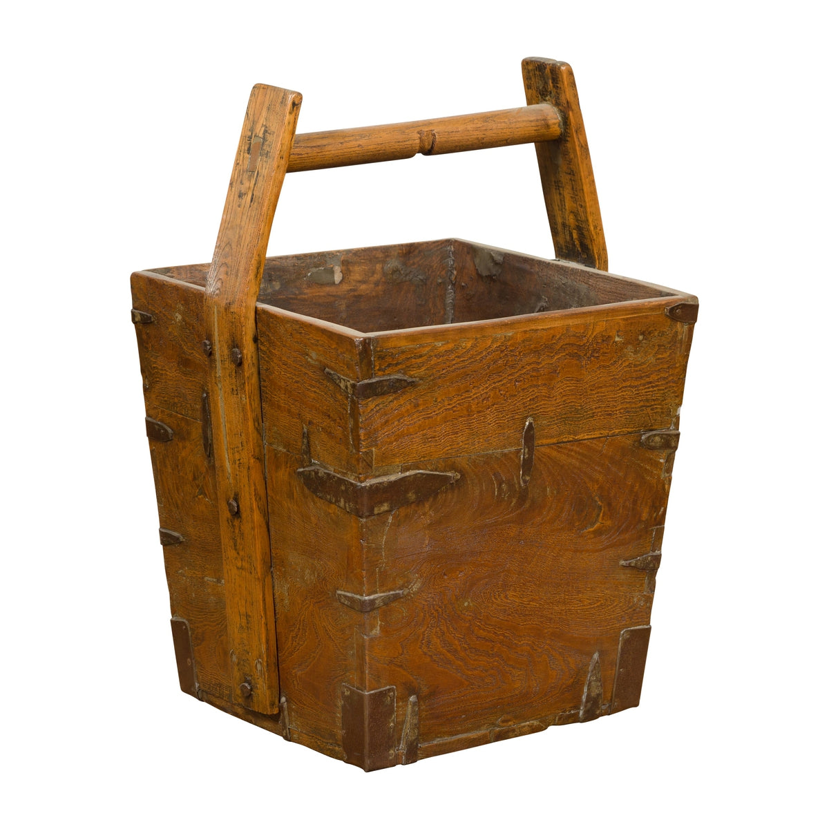 19th Century Wood and Metal Grain Basket with Carrying Handle-1. Asian & Chinese Furniture, Art, Antiques, Vintage Home Décor for sale at FEA Home