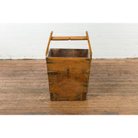 19th Century Wood and Metal Grain Basket with Carrying Handle