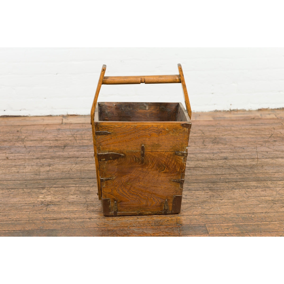 19th Century Wood and Metal Grain Basket with Carrying Handle-2. Asian & Chinese Furniture, Art, Antiques, Vintage Home Décor for sale at FEA Home