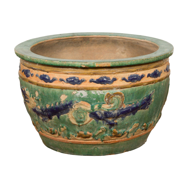 Antique Annamese 19th Century Planter with Green Glaze Décor and Patina-YN7766-1. Asian & Chinese Furniture, Art, Antiques, Vintage Home Décor for sale at FEA Home