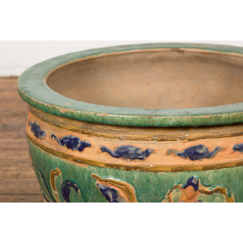 Antique Annamese 19th Century Planter with Green Glaze Décor and Patina-YN7766-10. Asian & Chinese Furniture, Art, Antiques, Vintage Home Décor for sale at FEA Home