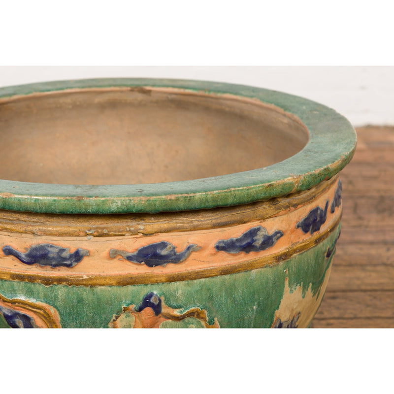 Antique Annamese 19th Century Planter with Green Glaze Décor and Patina-YN7766-11. Asian & Chinese Furniture, Art, Antiques, Vintage Home Décor for sale at FEA Home