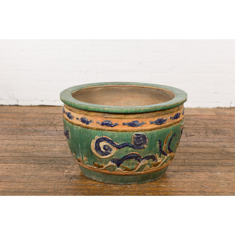 Antique Annamese 19th Century Planter with Green Glaze Décor and Patina