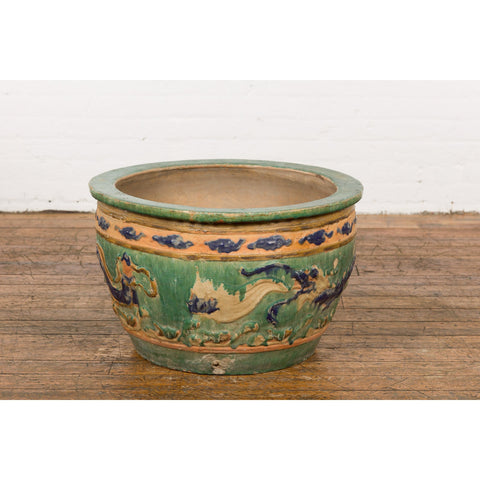 Antique Annamese 19th Century Planter with Green Glaze Décor and Patina-YN7766-5. Asian & Chinese Furniture, Art, Antiques, Vintage Home Décor for sale at FEA Home