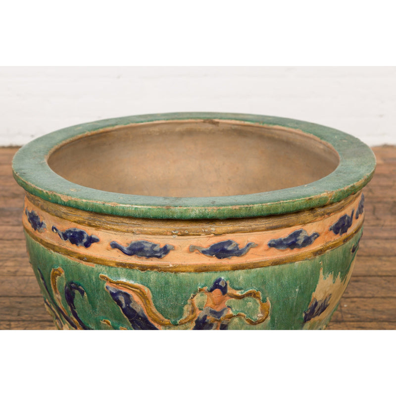 Antique Annamese 19th Century Planter with Green Glaze Décor and Patina-YN7766-9. Asian & Chinese Furniture, Art, Antiques, Vintage Home Décor for sale at FEA Home