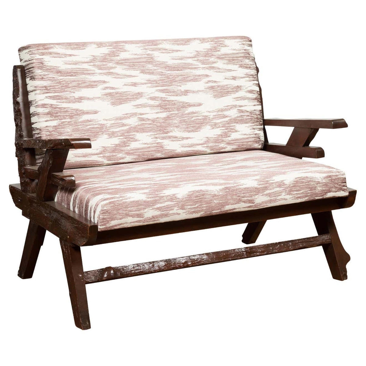 Antique Natural Edge Settee with Custom Upholstery and Rustic Character-1. Asian & Chinese Furniture, Art, Antiques, Vintage Home Décor for sale at FEA Home