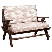 Antique Natural Edge Settee with Custom Upholstery and Rustic Character