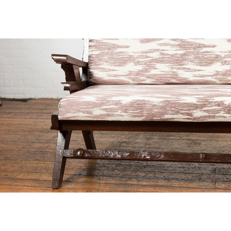 Antique Natural Edge Settee with Custom Upholstery and Rustic Character-YN7616-10. Asian & Chinese Furniture, Art, Antiques, Vintage Home Décor for sale at FEA Home