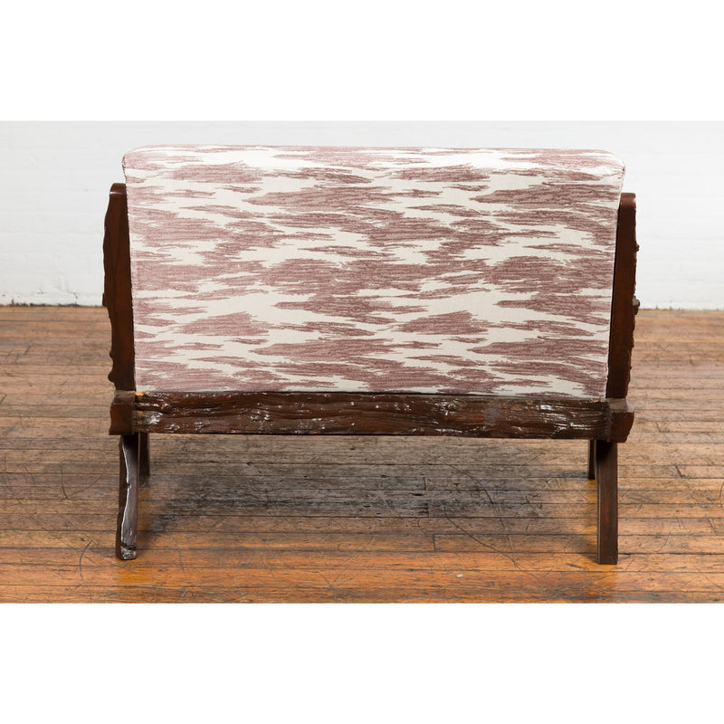 Antique Natural Edge Settee with Custom Upholstery and Rustic Character-YN7616-16. Asian & Chinese Furniture, Art, Antiques, Vintage Home Décor for sale at FEA Home