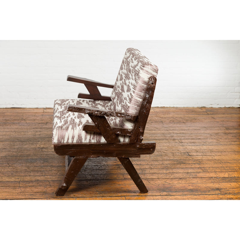 Antique Natural Edge Settee with Custom Upholstery and Rustic Character-YN7616-17. Asian & Chinese Furniture, Art, Antiques, Vintage Home Décor for sale at FEA Home
