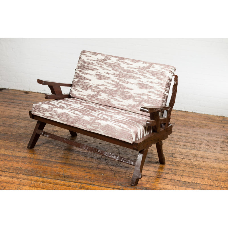 Antique Natural Edge Settee with Custom Upholstery and Rustic Character-YN7616-18. Asian & Chinese Furniture, Art, Antiques, Vintage Home Décor for sale at FEA Home