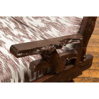 Antique Natural Edge Settee with Custom Upholstery and Rustic Character