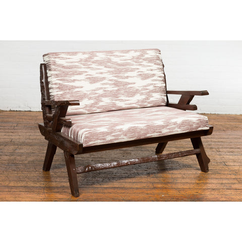 Antique Natural Edge Settee with Custom Upholstery and Rustic Character-YN7616-2. Asian & Chinese Furniture, Art, Antiques, Vintage Home Décor for sale at FEA Home