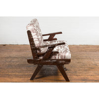 Antique Natural Edge Settee with Custom Upholstery and Rustic Character