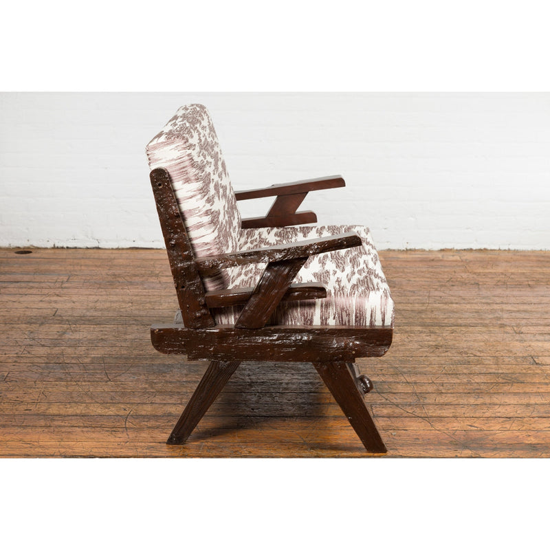 Antique Natural Edge Settee with Custom Upholstery and Rustic Character-YN7616-4. Asian & Chinese Furniture, Art, Antiques, Vintage Home Décor for sale at FEA Home