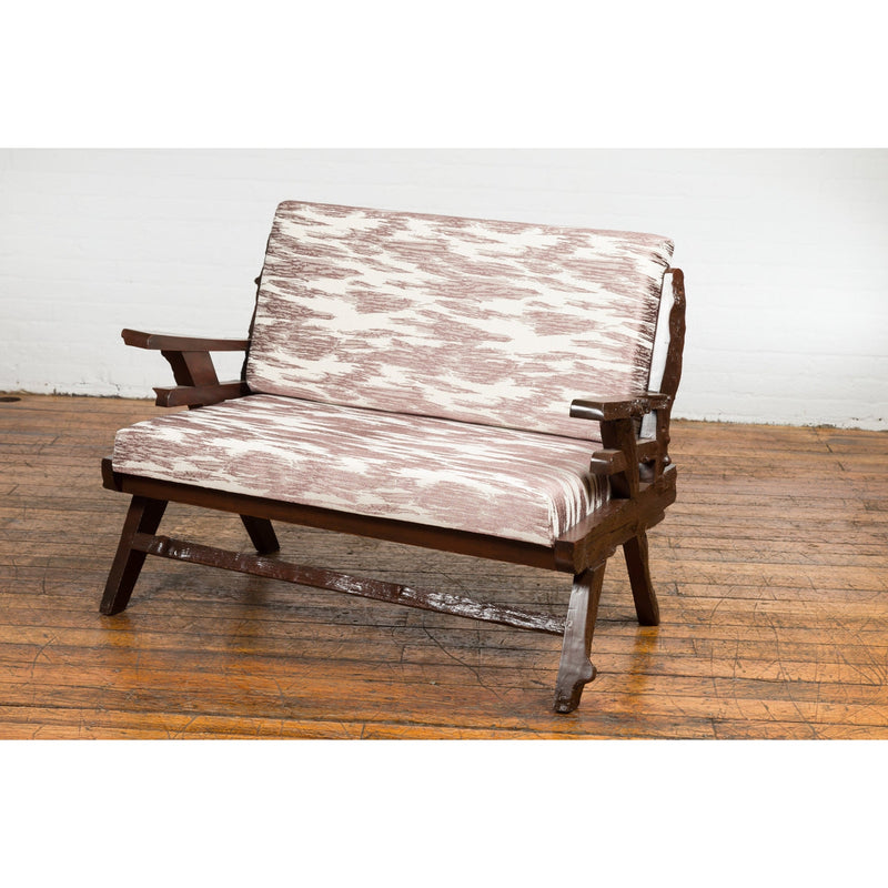 Antique Natural Edge Settee with Custom Upholstery and Rustic Character-YN7616-5. Asian & Chinese Furniture, Art, Antiques, Vintage Home Décor for sale at FEA Home