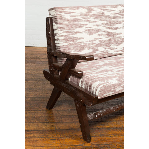 Antique Natural Edge Settee with Custom Upholstery and Rustic Character-YN7616-6. Asian & Chinese Furniture, Art, Antiques, Vintage Home Décor for sale at FEA Home