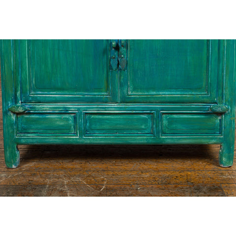 Aqua Teal Side Cabinet with Two Drawers over Two Doors-YN1209-10. Asian & Chinese Furniture, Art, Antiques, Vintage Home Décor for sale at FEA Home