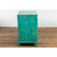 Aqua Teal Side Cabinet with Two Drawers over Two Doors