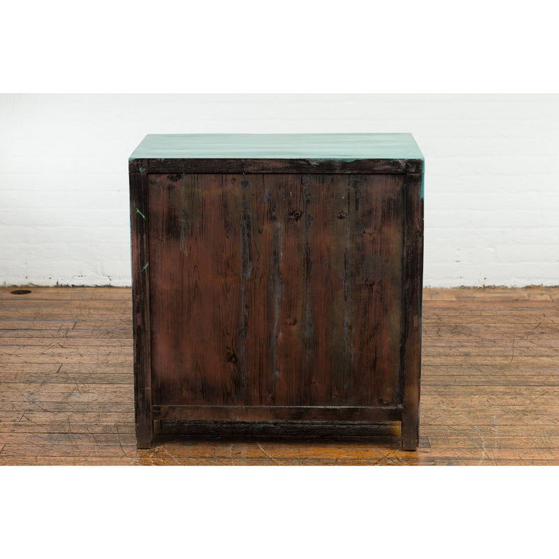 Aqua Teal Side Cabinet with Two Drawers over Two Doors-YN1209-13. Asian & Chinese Furniture, Art, Antiques, Vintage Home Décor for sale at FEA Home