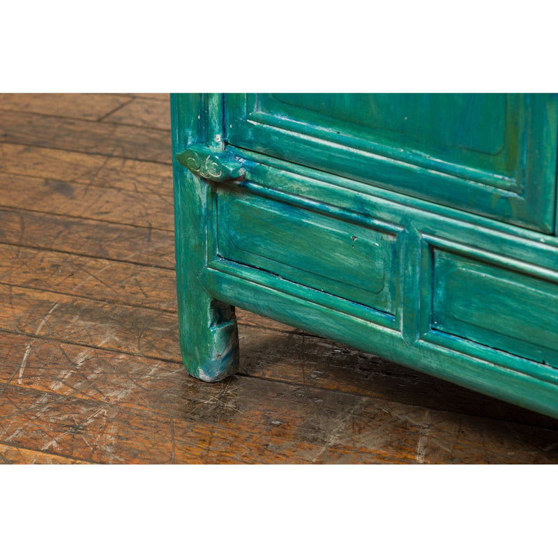 Aqua Teal Side Cabinet with Two Drawers over Two Doors-YN1209-16. Asian & Chinese Furniture, Art, Antiques, Vintage Home Décor for sale at FEA Home