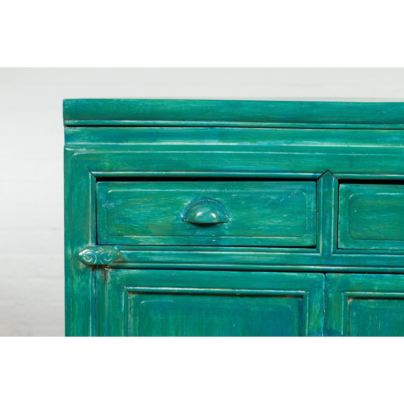 Aqua Teal Side Cabinet with Two Drawers over Two Doors-YN1209-6. Asian & Chinese Furniture, Art, Antiques, Vintage Home Décor for sale at FEA Home