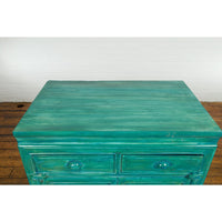 Aqua Teal Side Cabinet with Two Drawers over Two Doors