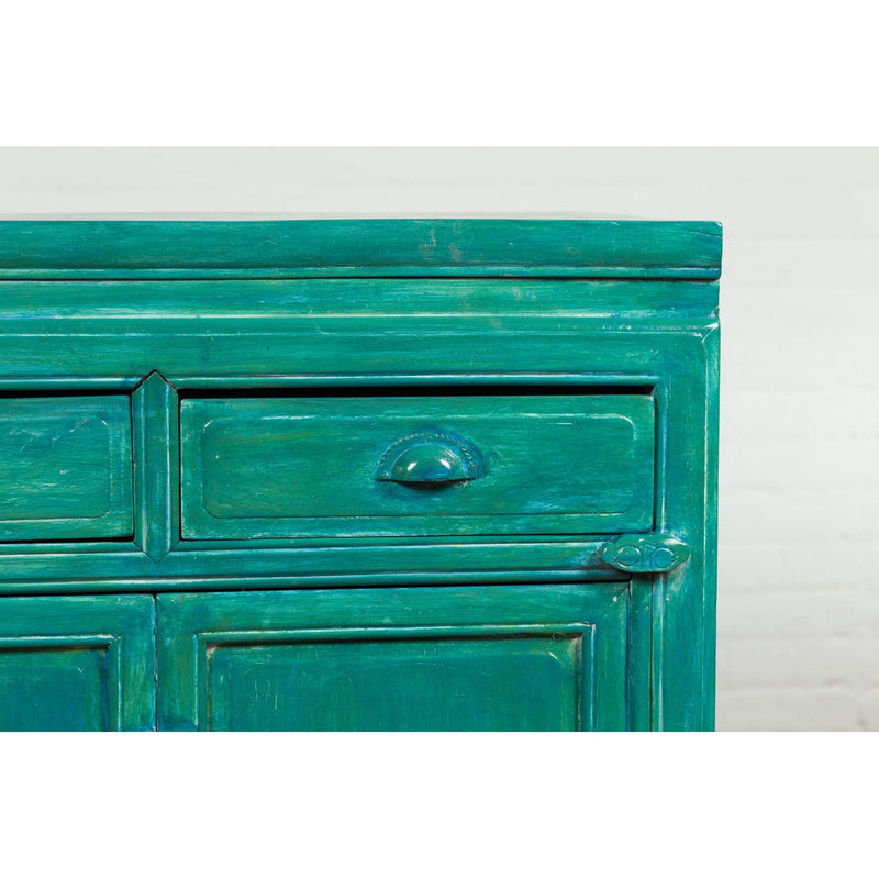 Aqua Teal Side Cabinet with Two Drawers over Two Doors-YN1209-8. Asian & Chinese Furniture, Art, Antiques, Vintage Home Décor for sale at FEA Home