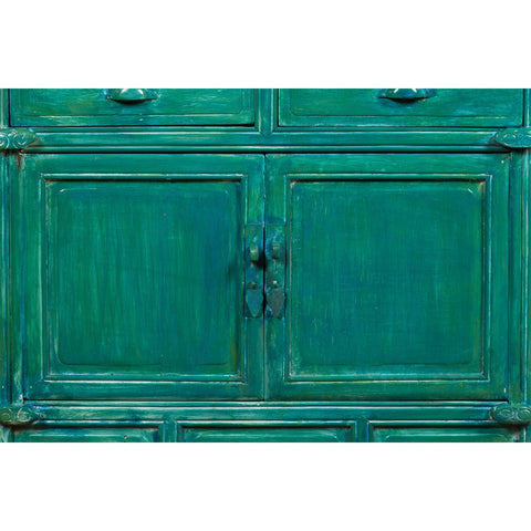 Aqua Teal Side Cabinet with Two Drawers over Two Doors-YN1209-9. Asian & Chinese Furniture, Art, Antiques, Vintage Home Décor for sale at FEA Home