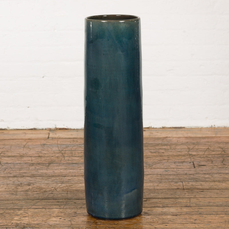 Buy-this-Artisan Made Prem Collection Blue Floor Ceramic Vase with Screen Patterns-image-position-14-style-YNE821-Shop-for-Vintage-and-Antique-Asian-and-Chinese-Furniture-for-sale-at-FEA Home-NYC