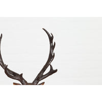 Bronze Stag Head Sculpture on Marble Base Created with Lost Wax Technique