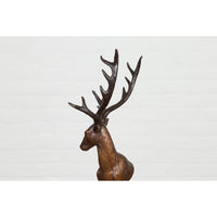 Bronze Stag Head Sculpture on Marble Base Created with Lost Wax Technique-RG2137-17. Asian & Chinese Furniture, Art, Antiques, Vintage Home Décor for sale at FEA Home