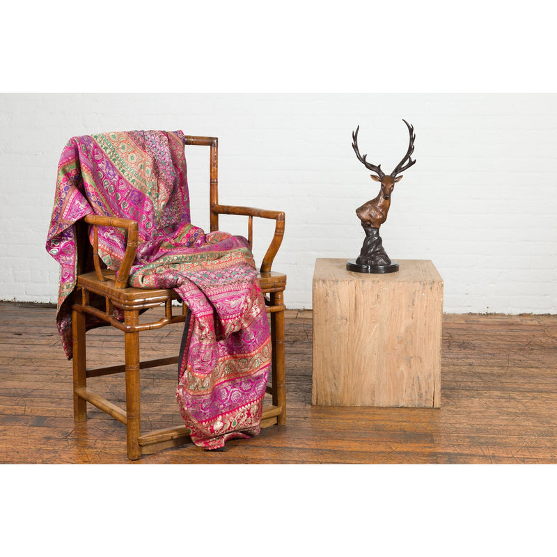 Bronze Stag Head Sculpture on Marble Base Created with Lost Wax Technique-RG2137-3. Asian & Chinese Furniture, Art, Antiques, Vintage Home Décor for sale at FEA Home