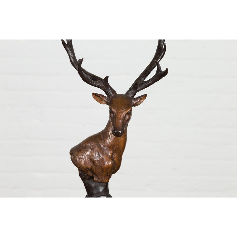 Bronze Stag Head Sculpture on Marble Base Created with Lost Wax Technique-RG2137-6. Asian & Chinese Furniture, Art, Antiques, Vintage Home Décor for sale at FEA Home